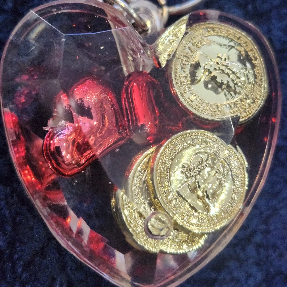 Vintage Heart Shaker Keychain with Red Hearts and Gold Coins